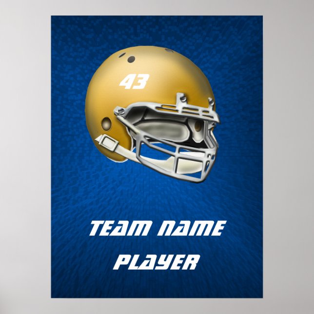 Guld Tone Football Helmet på Blue Background Poster (Framsidan)
