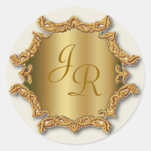 Guld Tone Monogram Sticker Wedding Stickers Runt Klistermärke