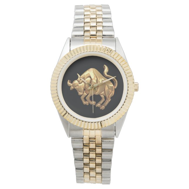 Guld Tone Taurus Zodiac-skylt Bull Symbol Armbandsur (Framsida)