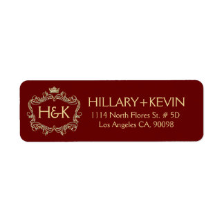 Guld Tones Glitter Krona & Blommigt Ram etikett Returadress Etikett