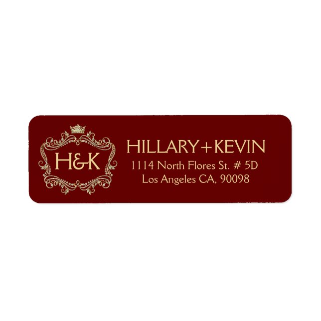 Guld Tones Glitter Krona & Blommigt Ram etikett Returadress Etikett (Framsidan)