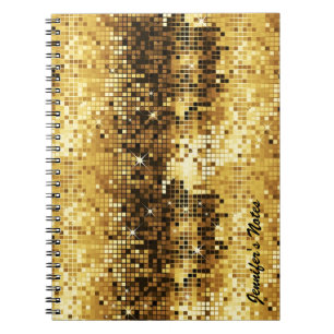Guld Tones Retro Discoball Glitter Anteckningsbok Med Spiral