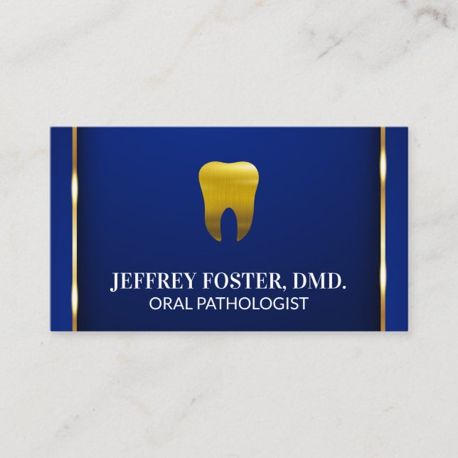 Guld Tooth Logotyp | Blått bakgrundsmaterial för t Visitkort (Framsida)