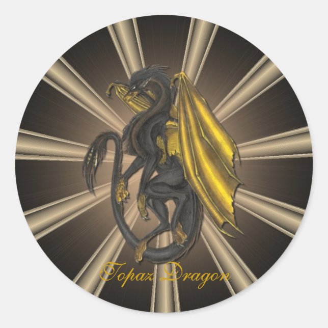 Guld Topaz Dragon Stickers Runt Klistermärke (Framsida)