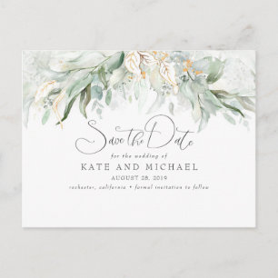 Guld Touch Greenery Romantic Spara datumet Vykort