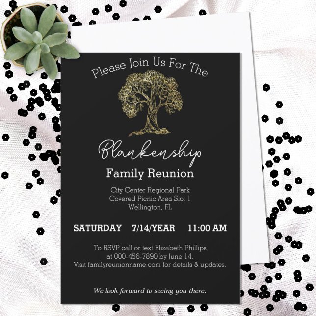 Guld Träd-konfektionens ensamdagars familjeåterför Inbjudningar (Skapare uppladdad)