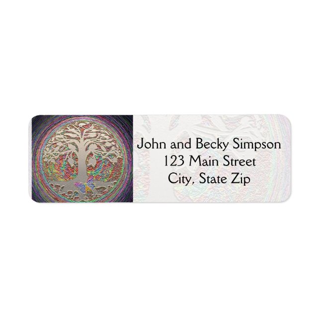 Guld Träd med Butully Returadress Etikett (Framsidan)