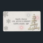 Guld Träd önskar vi er en God jul Fraktsedel<br><div class="desc">Guld Julgran och snöflingor med glitter som bakgrund. Klicka på symbolen om du vill ändra typsnitt stil,  färg och storlekt.</div>