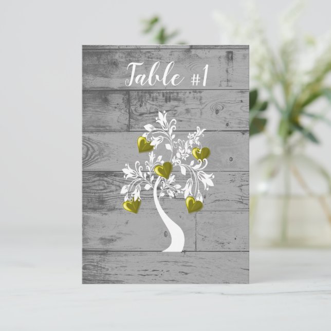 Guld Träd på kortet Hearts Bröllop Bord Inbjudningar (Stående Fram)