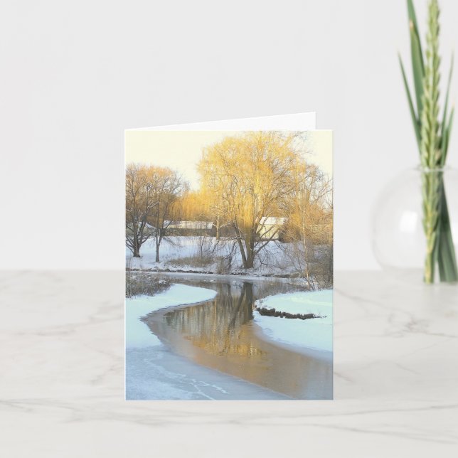 GULD- TRÄD REFLEKTERAT I PARTIALLY--FROZENDAMM KORT (Framsida)