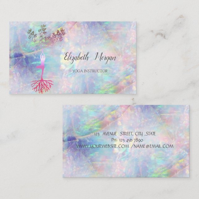 Guld Träd Silhouette, Yoga,Opal Visitkort (Fram/baksida)