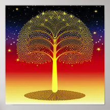 Guld Träd vid Sunset Poster