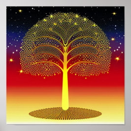 Guld Träd vid Sunset Poster