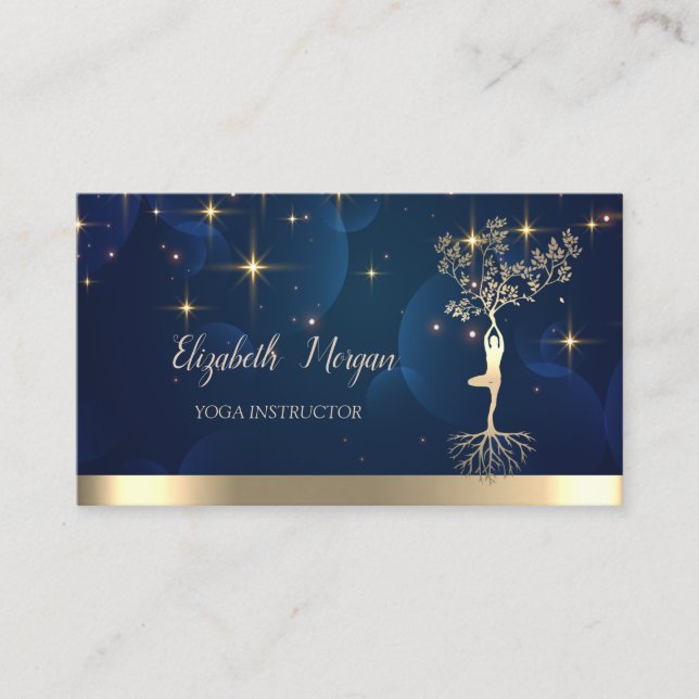 Guld Träd Women Silhouette, Stars, Yoga Instructor Visitkort (Framsida)