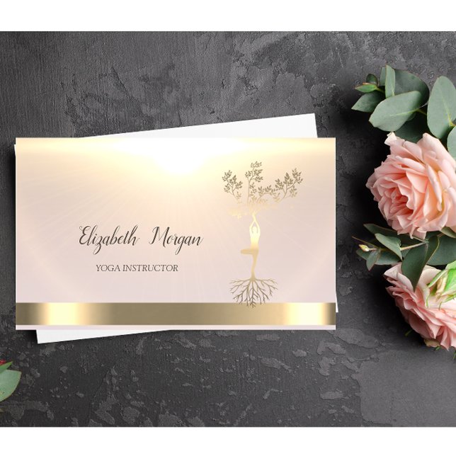 Guld Träd Women Silhouette Yoga Instructor Visitkort (Skapare uppladdad)