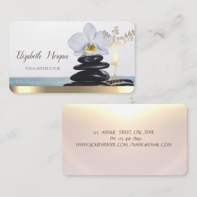 Guld Träd Women Silhouette,Zen Stones,White Orchid Visitkort (Fram/baksida)