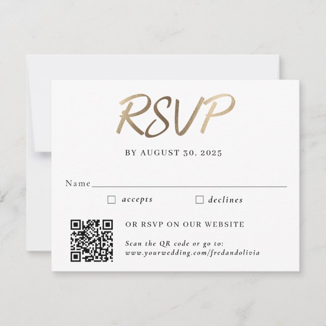 Guld Traditionell och QR-kod Bröllops-RSVP  OSA Kort (Framsida)