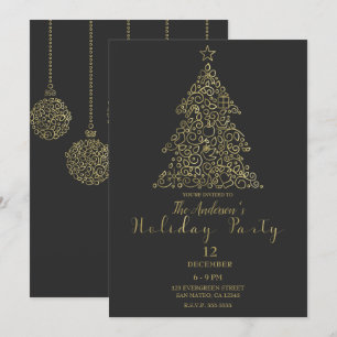 Guld Träkols Ornament Elegant Träd Julfestligheter Inbjudningar