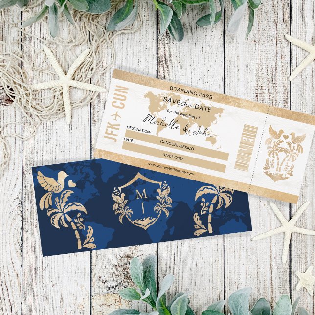 Guld Travel Boarding Pass Mexico Spara datum Inbjudningar (Skapare uppladdad)
