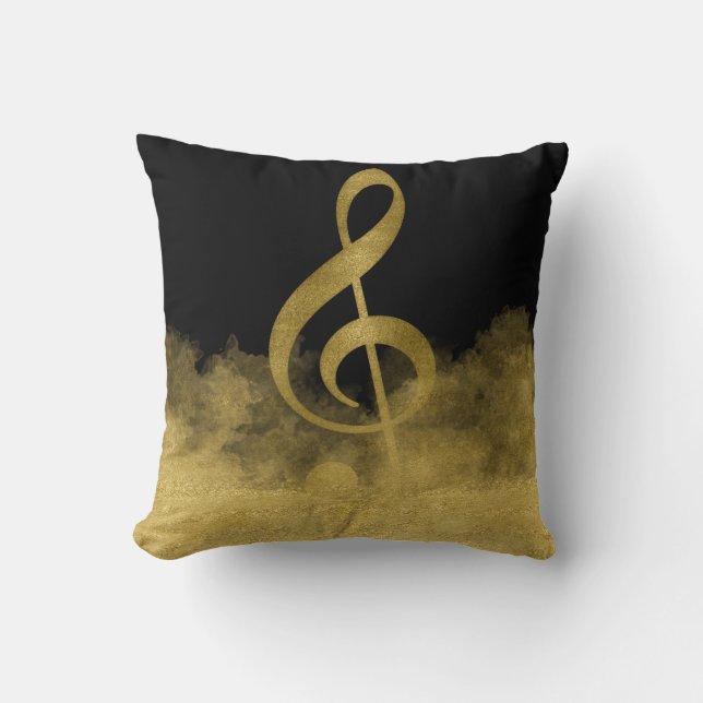 Guld Treble Clef Music Cloud Kudde (Framsida)