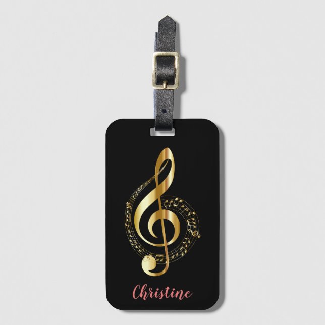 Guld Treble Clef Personlig Music Bagagebricka (Framsida vertikal)