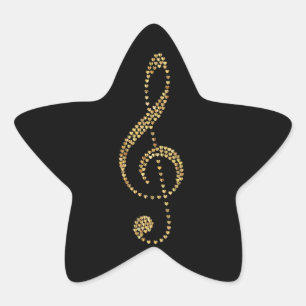 Guld treble clef, prismatic stjärnformat klistermärke