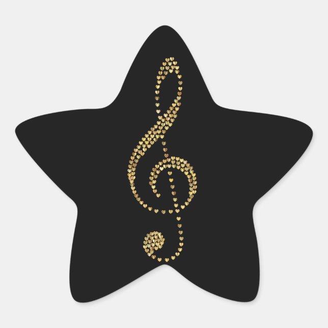 Guld treble clef, prismatic stjärnformat klistermärke (Framsida)