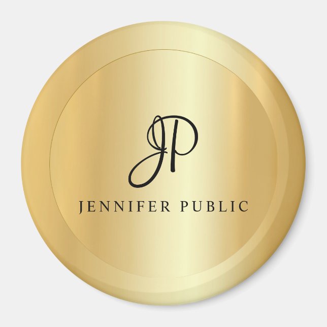 Guld Trendig Template Monogram Modern stor Magnet (Framsidan)