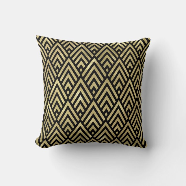 Guld Triangles Black Art Deco Geometry Diamons Kudde (Framsida)