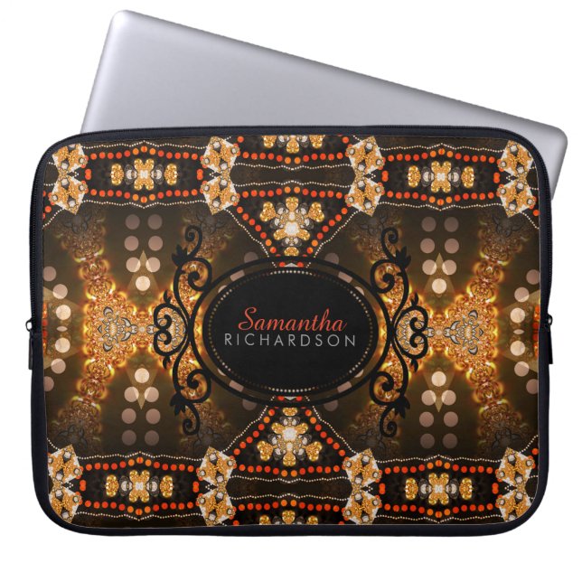 Guld Tribal Batik Custom Name Laptop sleeve (Framsidan)
