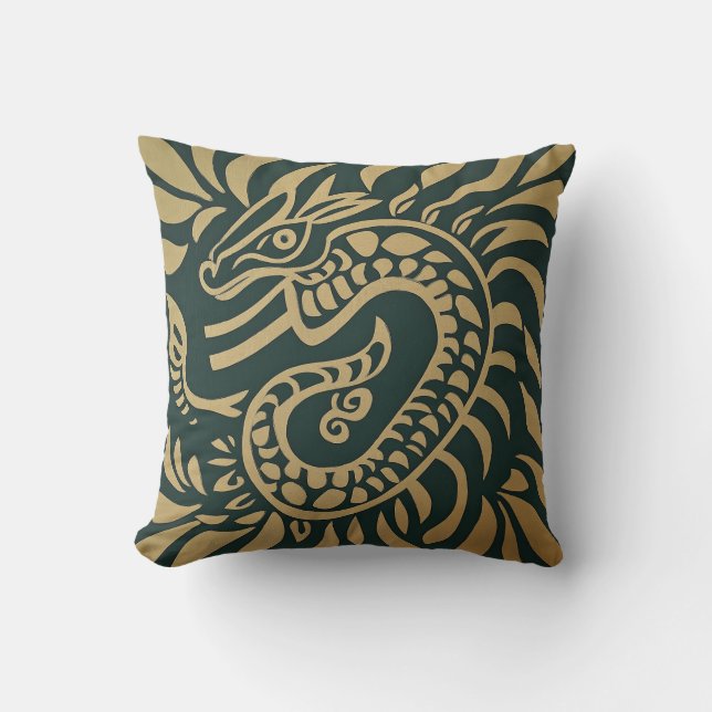 Guld Tribal Dragon Pillow Kudde (Framsida)