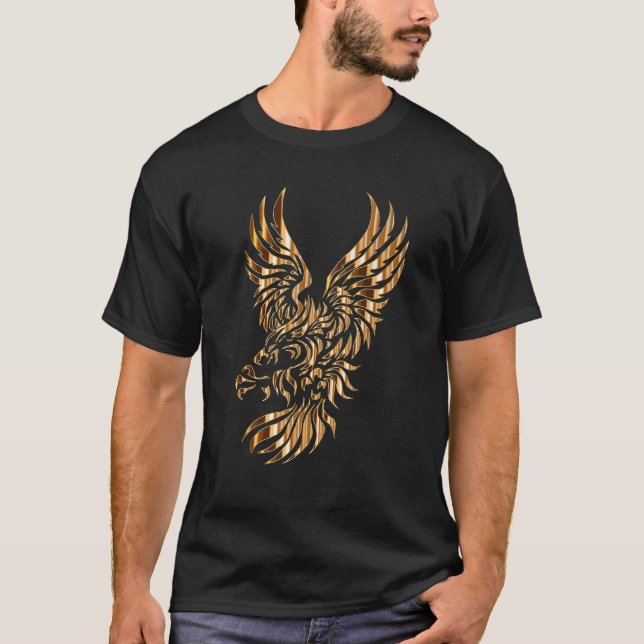 Guld Tribal Eagle Phoenix T Shirt (Framsida)
