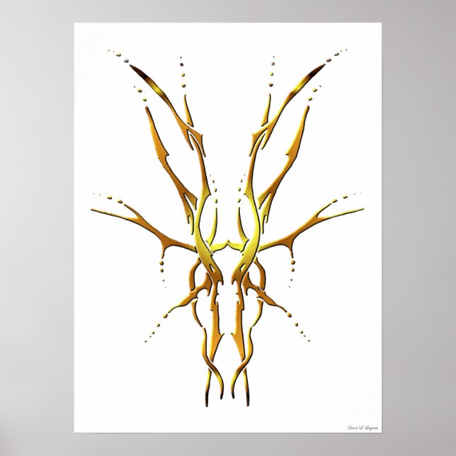 Guld Tribal Hjorthuvud Jakt Design Poster (Framsidan)