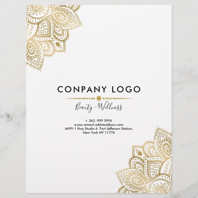 Guld Tribal Ornate Paisley Mandala Reklamblad (Baksidan)