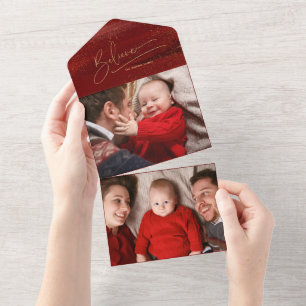 Guld Tro Calligraphy, Sparkles Photo - Red BG