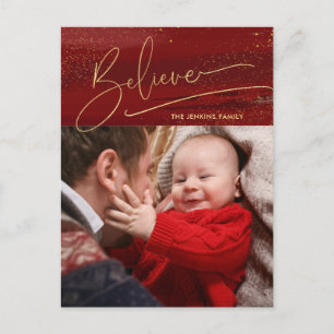 Guld Tro Calligraphy, Sparkles Photo - Red BG Helg Vykort