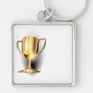 Guld Trophy Fyrkantig Silverfärgad Nyckelring