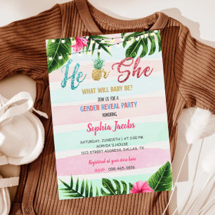 Guld Tropical Beach Luau Gender Reveal Inbjudningar