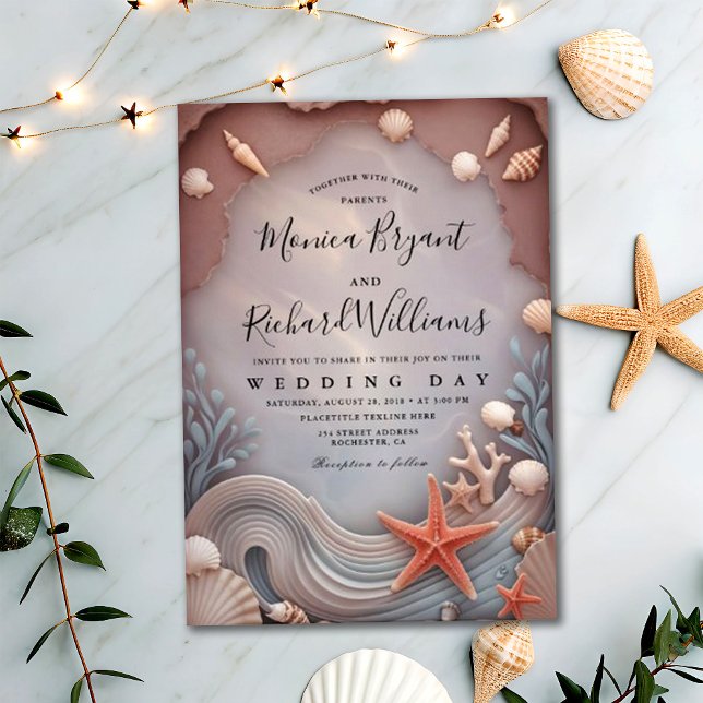 Guld Tropical Beach Ro par Day Bröllop Inbjudningar (Skapare uppladdad)