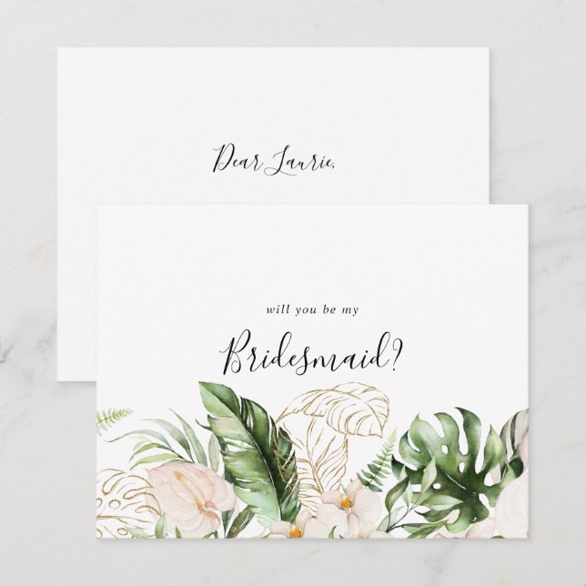 Guld Tropical Bridesmaid Frieri anteckningskort (Fram/baksida)