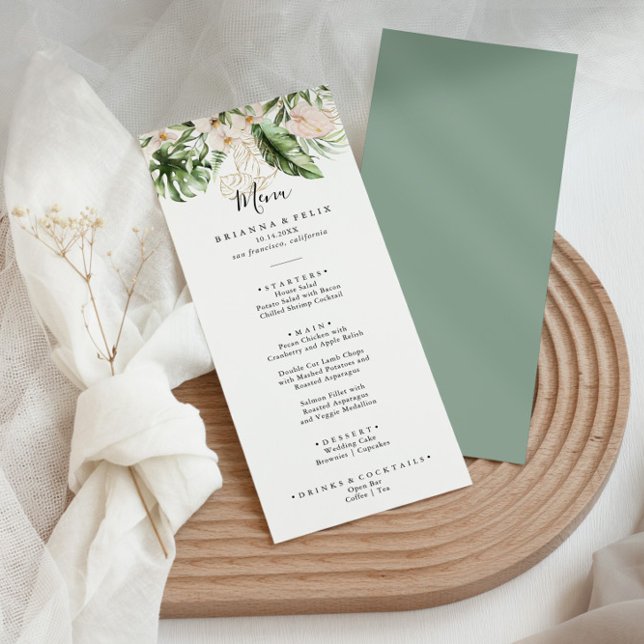 Guld Tropical Foliage Blommigt Dinner Menu Meny (Skapare uppladdad)