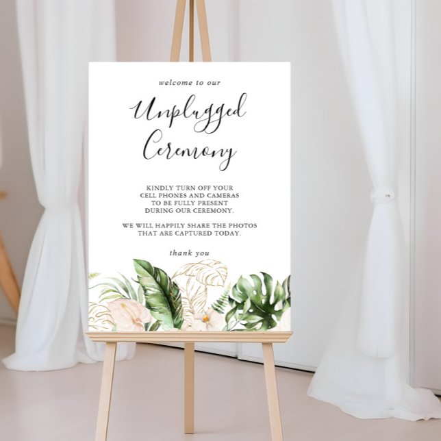 Guld Tropical Foliage Blommigt Unplugged Ceremony Poster (Skapare uppladdad)