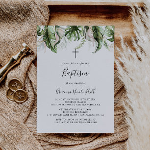 Guld Tropical Greenery Baptism Inbjudningar