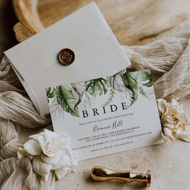 Guld Tropical Greenery Bride Möhippa Inbjudningar (Skapare uppladdad)
