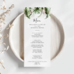 Guld Tropical Greenery Dinner Meny<br><div class="desc">Det här guld-klibbiga matkortet är perfekt för ett målbröllop. Konstruktionen har handmålade vattenfärger guld och grönt handflatan och banans löv med rosa blommor som är väl placerade i vackra buketter. Den här menyn kan användas för bröllopsmottagning,  repetitionsmiddag,  möhippa eller vilken händelse som helst.</div>