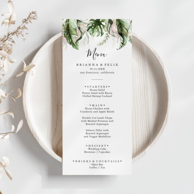 Guld Tropical Greenery Dinner Meny (Skapare uppladdad)