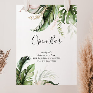Guld Tropical Grey Bröllop Open Pub-tecken Poster