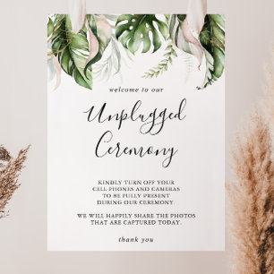 Guld Tropical Grey Unplugged Ceremony Sign Poster