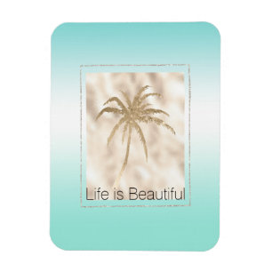 Guld Tropical Handflatan Träd Mint Aqua Ombre Magnet