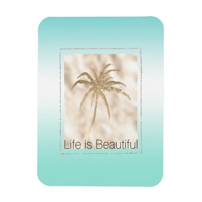 Guld Tropical Handflatan Träd Mint Aqua Ombre Magnet (Vertikal)